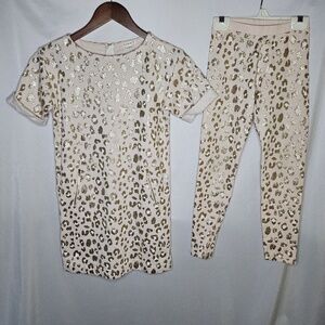 Girl Crewcuts Gold Glitter Animal Print Pink Dress Pockets and Leggings Set 8 10